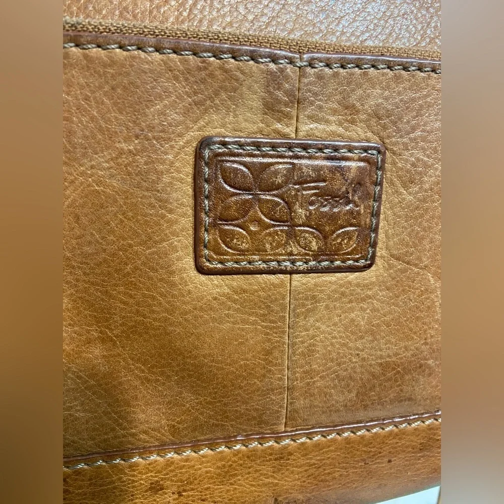 Vintage Fossil Crosstown Crossbody Bag Pebbled Leather Chestnut Brown